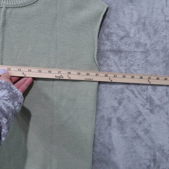 Sweater Womens L Green Knit Vest Pullover Cardigan Crew Neck Sleeveless Preppy - Picture 8 of 11